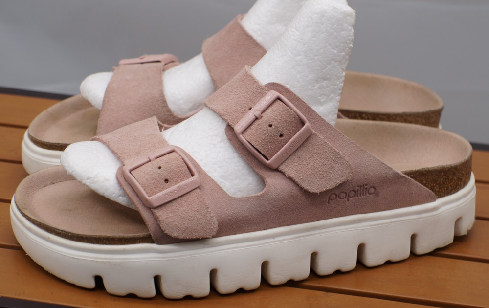 PAPILLIO Birkenstock Arizona Chunky Platform Sandals Suede Pink Narrow EU 42